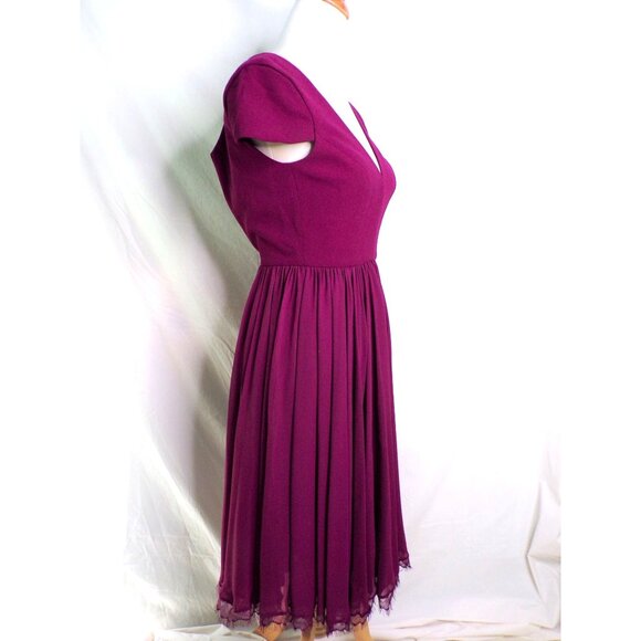 🆕DRESS THE POPULATION Corey Flare Chiffon Dress Magenta XX-Small (00-0) - Picture 9 of 12